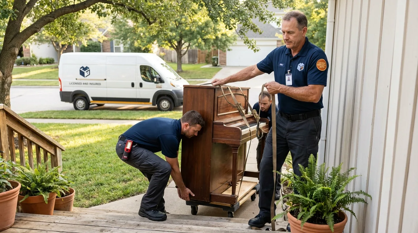 Licensed piano movers securing grand piano in Danville, KY