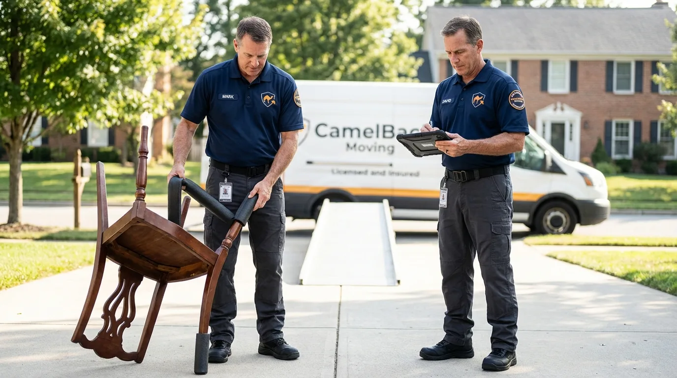 Movers inspecting furniture for damage prevention before loading in Danville, KY